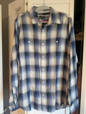 Ben Sherman Blue and White Plaid Button-Up Shirt